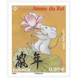 France - 5375 Nouvel An Chinois : 2020 année du rat - grand timbre \"lotus\"