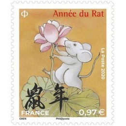 France - 5376 Nouvel An Chinois : 2020 année du rat - petit timbre \"lotus\"