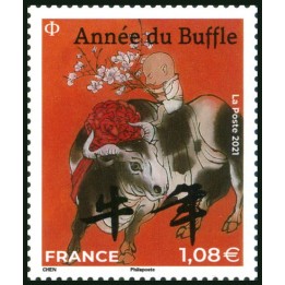 France - 5467 Nouvel An Chinois : 2021 année du buffle - grand timbre \"lettre verte\"