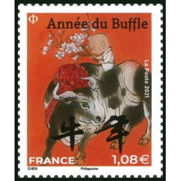 France - 5468 Nouvel An Chinois : 2021 année du buffle - petit timbre \"lettre verte\"