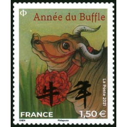 France - 5469 Nouvel An Chinois : 2021 année du buffle - grand timbre \"lettre internationale\"