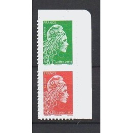 France - Autoadhésif 1653 Paire Verticale V+R Issu du Carnet