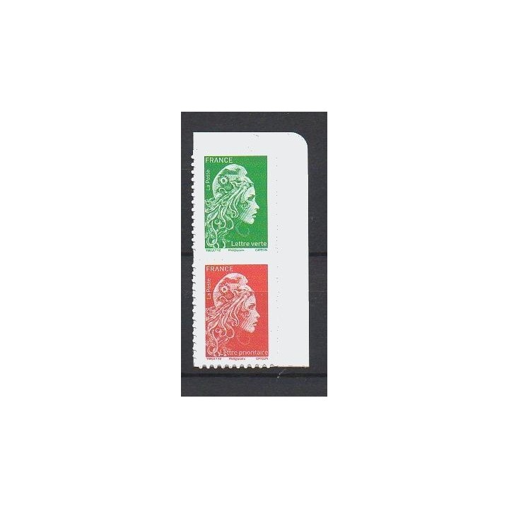 France - Autoadhésif 1653 Paire Verticale V+R Issu du Carnet