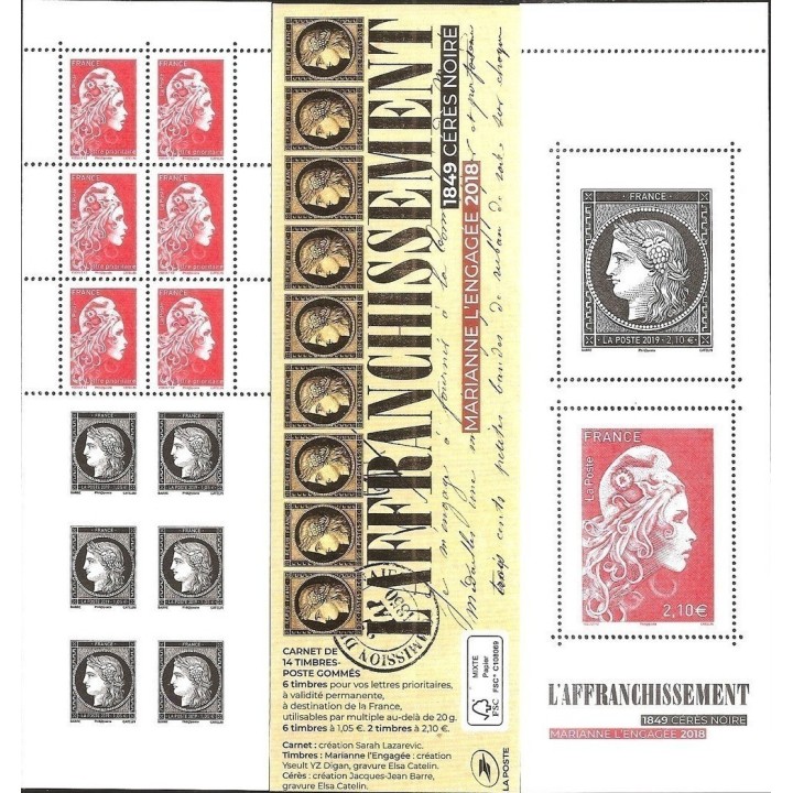 France - Carnet C1526 « 1849 CÉRÈS NOIRE - MARIANNE L\'ENGAGÉE 2018 »