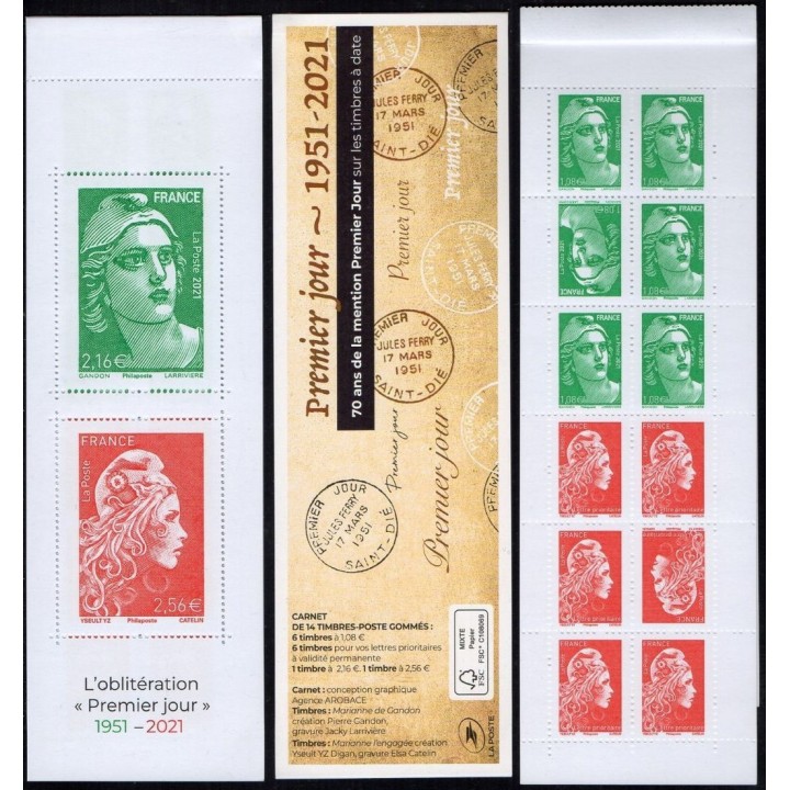 France - Carnet C1528 « 70 ans mention premier jour »