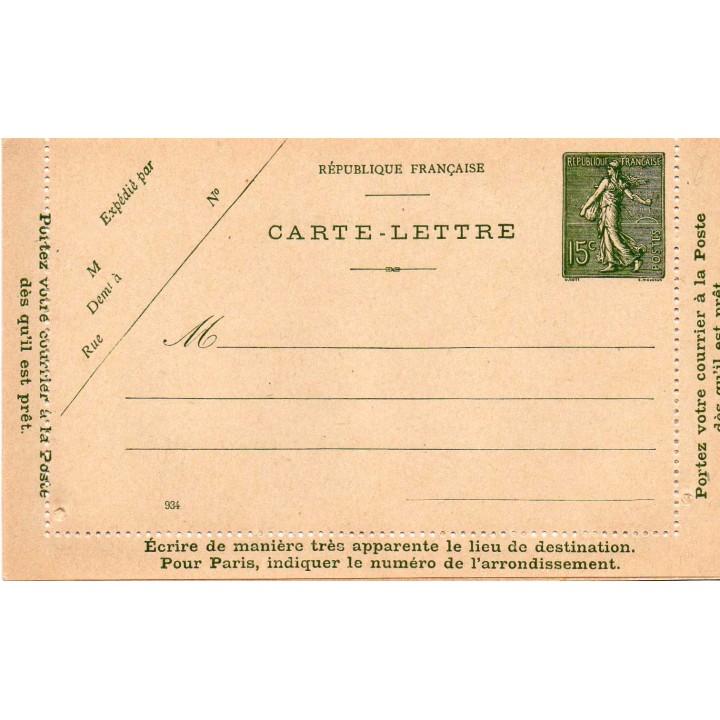France - Entier Postal 0130-E9 date 934