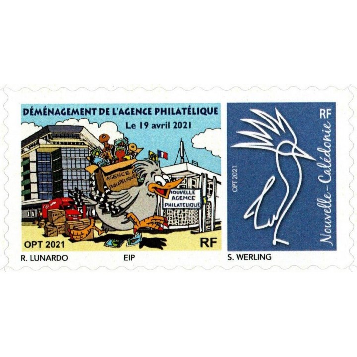 Nouvelle-Caledonie - 1404C Autoadhésif « Déménagement de l\'agence de Noumea - Cagou Bleu »